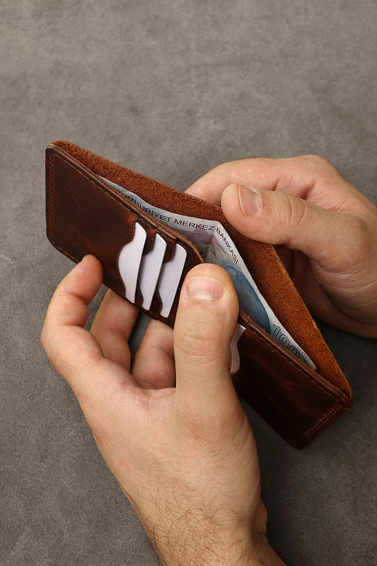 El Yapımı Kahverengi Klasik Erkek Cüzdanı