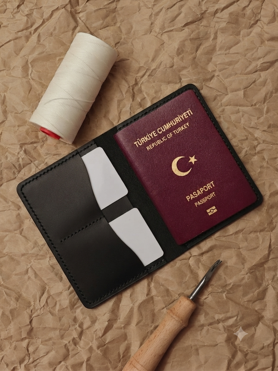 Deri Pasaport Kılıfı Siyah