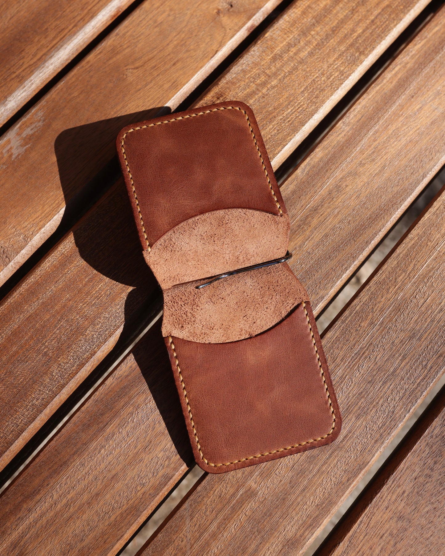 Para Klipsli Camel Deri Cüzdan